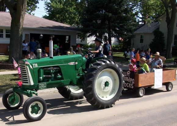 There are green tractors,