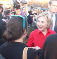 Global Zero's Brittany Kimzety Bird-Dogging Hillary Clinton in Coralville
