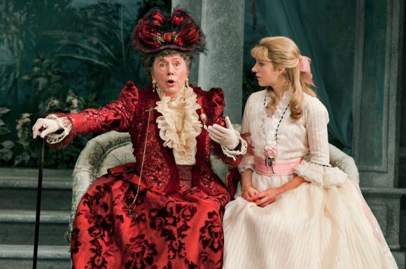 Mr. Bedford, left, as Lady Bracknell and Charlotte Parry as Cecily Cardew in “The Importance of Being Earnest,” a 2010 production at the American Airlines Theater. (Photo Credit: New York Times