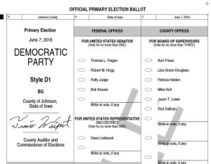 Part of the Big Grove Sample Ballot