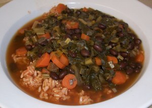 Kale - Black Bean Soup on Brown Rice
